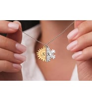 Kişiye Özel 925 Ayar Gümüş Tasarım Güneş ve Kar Tanesi Sembol Çift Harf Kolye (Gold)