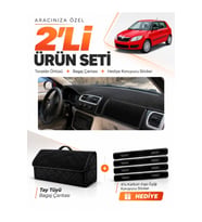 e-biz SKODA FABİA (2007-2014) Uyumlu Torpido Örtüsü + Tay Tüyü Bagaj Çantası Seti - Siyah - SK002