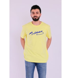 Sarı Lacivert Atatürk imza Kısakol Erkek Slim Fit Tshirt