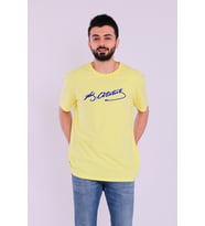 Sarı Lacivert Atatürk imza Kısakol Erkek Slim Fit Tshirt