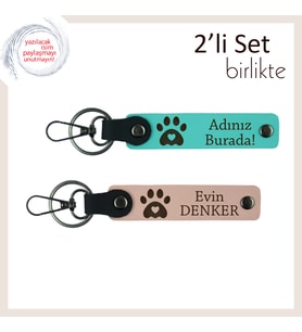 Köpek Sever Sevgiliye Sevimli Armağan, Kalpli Pati Temalı Anahtarlık Takımı, Turkuaz-Yavru Ağzı