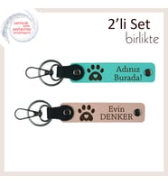 Köpek Sever Sevgiliye Sevimli Armağan, Kalpli Pati Temalı Anahtarlık Takımı, Turkuaz-Yavru Ağzı