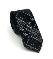 Beyaz Kırcıl Desenli Siyah Dokuma Kumaş Mendilli Slim Fit Kravat // SDK-2611-1