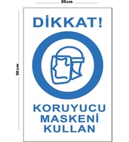 Metal Dikkat Koruyucu Maskeni Kullan 20cm x 30cm A4 Büyüklüğünde Uyarı Levhası Yönlendirme Tabelası