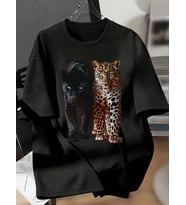 AMOR MAN BÜYÜK BEDEN ÖZEL TASARIM VAHŞİ LEOPAR BASKILI TER TUTMAYAN ŞIK ERKEK BATTAL T-SHIRT (Siyah)