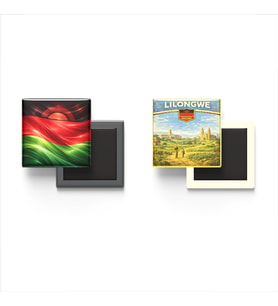 Buzdolap Magnetleri - Malavi Bayrağı ve Lilongwe Retro Tema - 2'li Set Magneti