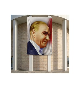 Yan Portre Atatürk Poster Bayrak Premium Raşel Kumaş ATA45 2x3m