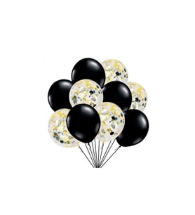 Siyah Balon Gold Konfetili Set 10 Lu