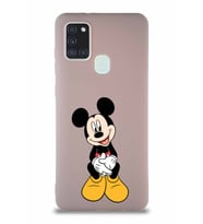 Samsung Galaxy A21S Soft Premier Kapak Mickey Mouse-A Tasarımlı Silikon Kılıf - Pudra (Şeffaf)