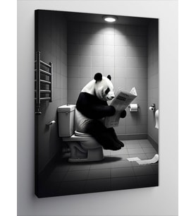 Kanvas Tablo Tuvalette Gazete Okuyan Panda