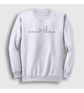 Presmono Unisex Beyaz Ekg Cat Kedi Sweatshirt 399289tt (Beyaz)