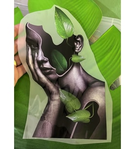 ÜTÜ İLE YAPIŞAN YAPRAK KADIN ARMA TRANSFER BASKI 22X13 CM
