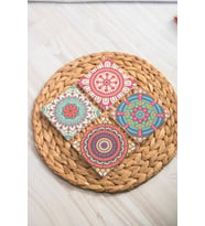 Baskılı Doğal Taş Bardak Altlığı 4'lü Set 10x10x1 Cm