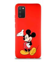 Samsung Galaxy A02S Soft Premier Kapak Mickey Mouse-C Tasarımlı Silikon Kılıf - Kırmızı (Şeffaf)