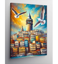 Kanvas Tablo Galata Kulesi Ve Martılar