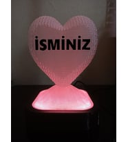 Kişiye Özel Hediyelik Isimli Kalp Figürlü Dekoratif Led Lamba - Adaptörlü (Pembe)