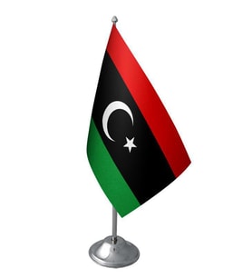 Masa Üstü Libya Bayrağı Krom Direk Masa Bayrak Seti