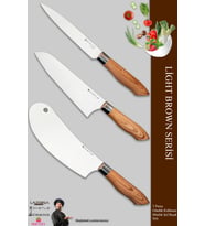Light Brown Serisi Mutfak Bıçak Seti Et Ekmek Sebze Salata Börek Şef Bıçağı 3 Lü Set ( Mft-476)