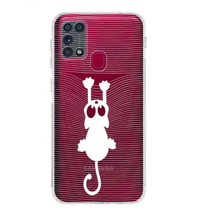 Samsung Galaxy M31  Kamera Korumalı Kapak Çizgi Kedi Tasarımlı  Şeffaf  Kılıf