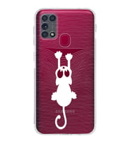Samsung Galaxy M31  Kamera Korumalı Kapak Çizgi Kedi Tasarımlı  Şeffaf  Kılıf