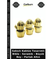 Özel Üretim Dekoratif Modern Şık Saksılı Kaktüs Tasarımlı Biblo - Seramik - Büyük Boy - Parlak Altın