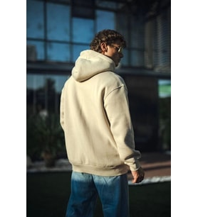 Üç İplik Penye Kapşonlu Basic SweatShirt - Bej