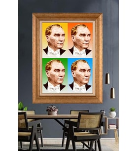 Altın Varaklı Çerçeveli Paspartulu Atatürk Tablo nh497 (Gold)