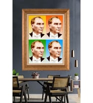 Altın Varaklı Çerçeveli Paspartulu Atatürk Tablo nh497 (Gold)