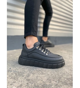 JY010 Cloud Bağcıklı Cilt Erkek Günlük Sneaker Ayakkabı CST - Siyah