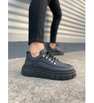 JY010 Cloud Bağcıklı Cilt Erkek Günlük Sneaker Ayakkabı CST - Siyah