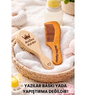 Isme Özel %100 Gerçek Keçi Kılı Doğal Yumuşacık Bebek Saç Fırçası Ve Doğal