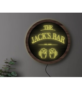 BK Gift Kişiye Özel Led Işıklı Yuvarlak Bar Tabelası, Işıklı Tabela, Bar Dekorasyonu, Duvar Dekoru, Home Bar Tabela-6