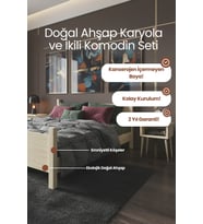 Melodi̇ Model Masif Ahşap Karyola ve 2 Adet Komodin Kolay Kurulum Fırınlanmış İthal Sibirya Çamı 90x200 Yatak Uyumlu 2 Adet Komodin
