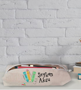 Çocuklara Özel İsimli Keten Okul Kalemliği-22 (Beyaz)
