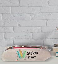 Çocuklara Özel İsimli Keten Okul Kalemliği-22 (Beyaz)