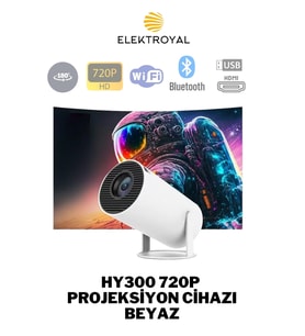HD 720P Android Kablosuz Bluetooth Projeksiyon Cihazı, 180° Dönebilen Beyaz