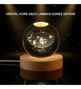 Led Işıklı Kristal Küre Ahşap Standlı Dekoratif Gezegen Model
