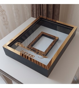 30x40 Cm Siyah-gold Fotoğraf Bölümlü! İsimli Ledsiz! Gül Saklama Kutusu