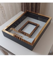 30x40 Cm Siyah-gold Fotoğraf Bölümlü! İsimli Ledsiz! Gül Saklama Kutusu