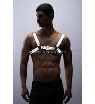 Reflektörlü (Karanlıkta Parlayan) Zincir Detaylı Şık Erkek Göğüs Harness, Reflektörlü Clubwear