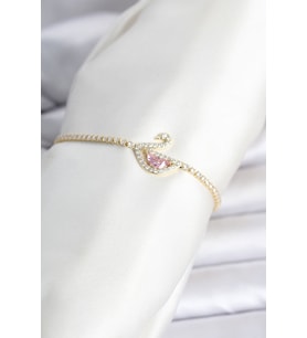 Pirinç Gold Renk Zirkon Taşlı Swan Model Su Yolu Kadın Bileklik 5886 - SSSSSS5736-8096