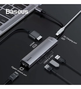 Baseus Usb Type C 6in1 HDMI 3x USB 3.0 RJ45 Çoğaltıcı Adaptör-(5775) - LOHO8873-2321 (Gri)