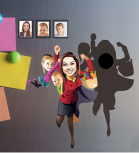 Kişiye Özel Anneler Günü Anne Erkek Kız Kardeş Karikatürlü Ahşap Magnet Model-3