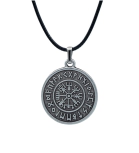Viking Pusulası Vegvisir Deri ip Kolye - Gümüş Kaplama - Kadın Erkek Kolye - No:791