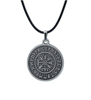 Viking Pusulası Vegvisir Deri ip Kolye - Gümüş Kaplama - Kadın Erkek Kolye - No:791