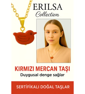 Sertifikalı Kuş Model Kırmızı Mercan Kolye – Özgürlük, Enerji ve Tutkunun Taşı (Çok Renkli)
