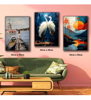 kız kulesi kadın kuğu doğa manzara resimleri 3 adet 35cmx50cm kumaş baskılı canvas tablo