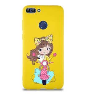 Huawei P Smart Soft Premier Kapak Vespagirl Tasarımlı Silikon Kılıf - Sarı (Şeffaf)