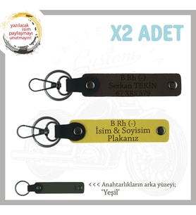 Motorcu Dostlara Özel, İsim Plaka ve B Rh (-) Kan Grubu 2'li Anahtarlık Hediyelik, Sarı-K Kahve-Ysl (Çok Renkli)