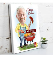 Babamın Mangal Keyfi Karikatürlü Kanvas Tablo